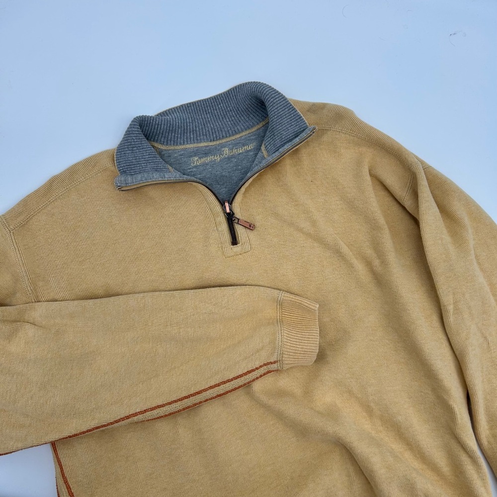 Tommy Bahama Mens Yellow 1/4 Zip Pullover Reversible‎ Sweater  Size Medium